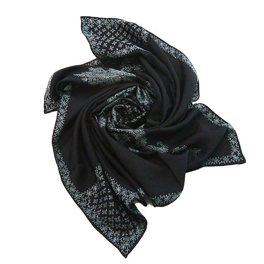 Silk Needle-Embroidered Stole (Black/Light Blue)