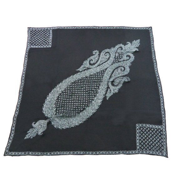 Silk Needle-Embroidered Stole (Black/Light Blue)