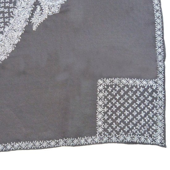 Silk Needle-Embroidered Stole (Black/Light Blue)
