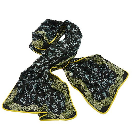 Silk Needle Hand Embroidered Stole (Black/Gray) 