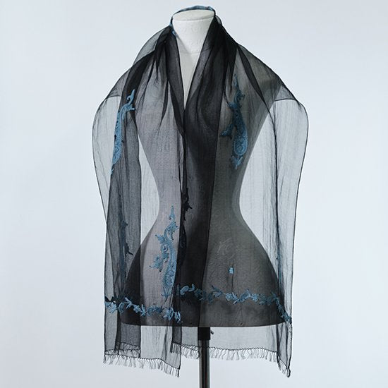 Silk Ali hand embroidered stole 50cm x 180cm (black)