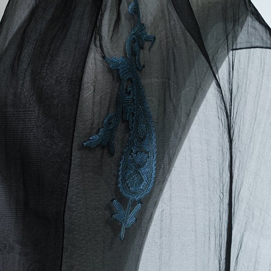 Silk Ali hand embroidered stole 50cm x 180cm (black)