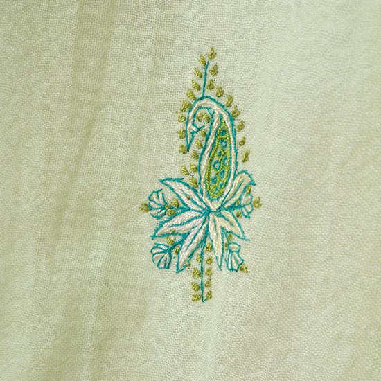 ウール&シルク ニードル手刺繍ストール (アップルグリーン)