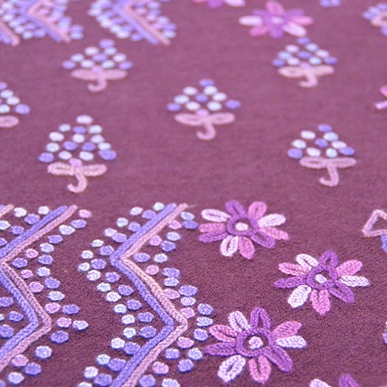 ウール アリー手刺繍ストール (ダークパープル)