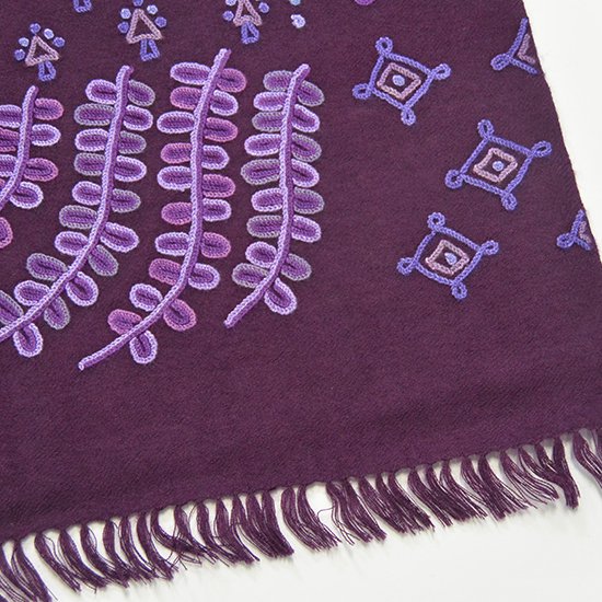 ウール アリー手刺繍ストール (ダークパープル)