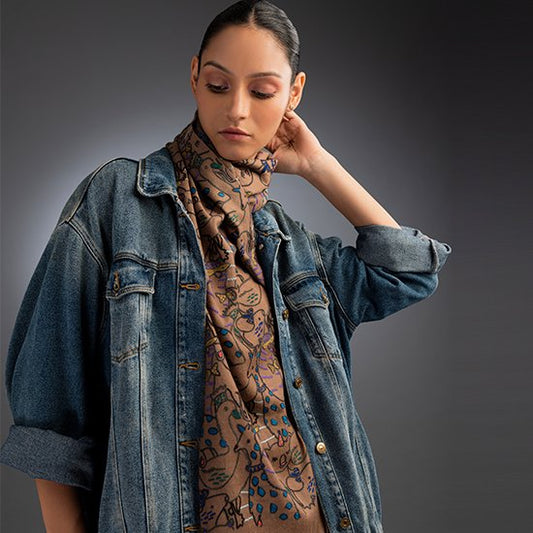 Animal Party ウール アリー手刺繍ストール(ダークベージュ) SM-WA5000_0153