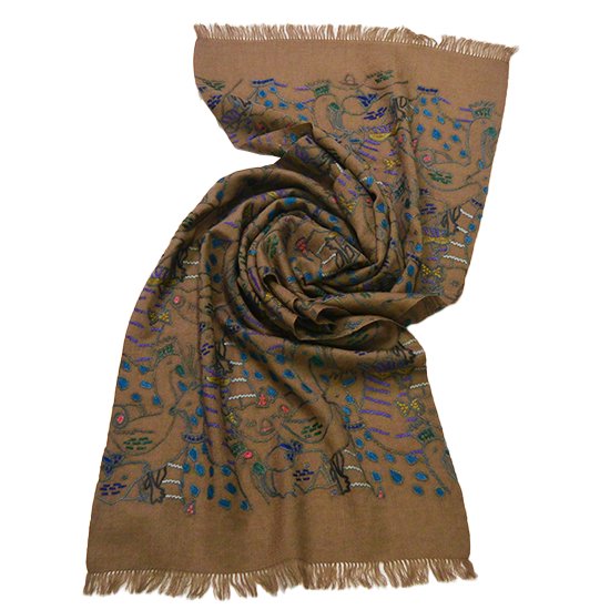 Animal Party ウール アリー手刺繍ストール(ダークベージュ) SM-WA5000_0153