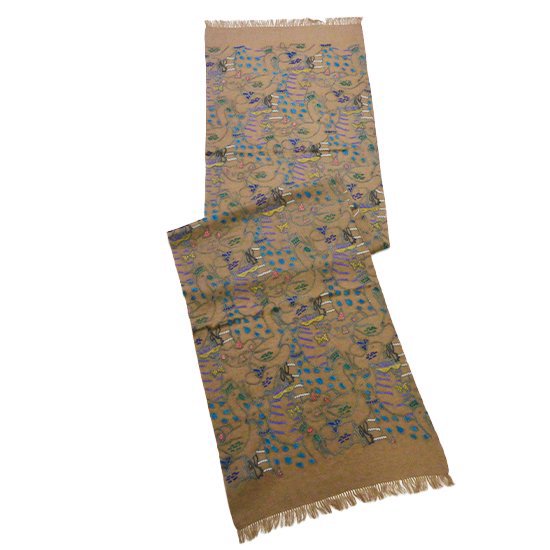 Animal Party ウール アリー手刺繍ストール(ダークベージュ) SM-WA5000_0153