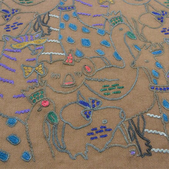 Animal Party ウール アリー手刺繍ストール(ダークベージュ) SM-WA5000_0153