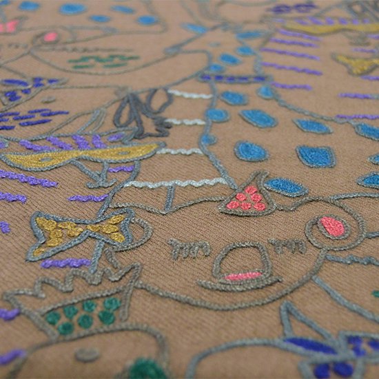 Animal Party ウール アリー手刺繍ストール(ダークベージュ) SM-WA5000_0153