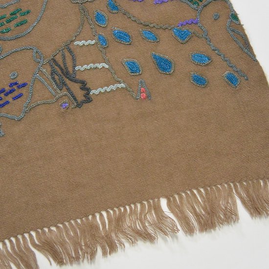 Animal Party ウール アリー手刺繍ストール(ダークベージュ) SM-WA5000_0153