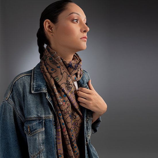 Animal Party ウール アリー手刺繍ストール(ダークベージュ) SM-WA5000_0153