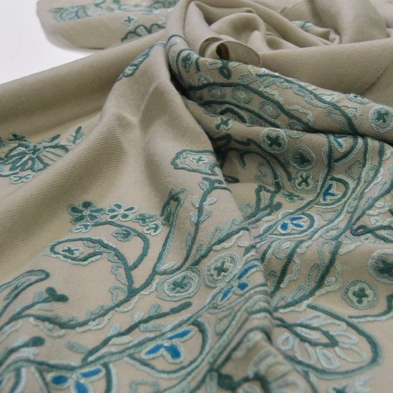 Wool Arly hand embroidered stole 60cm x 200cm (light grey)