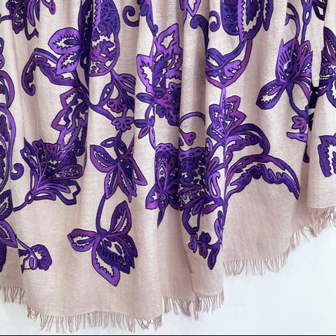 Lightweight Wool & silk Ari Hand Embroidered stole (light brown/purple) S-WTA9038_0901