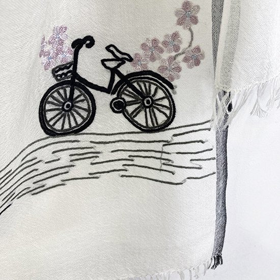Peace On Earth ウール/シルク 手刺繍ストール(ホワイト)S-WTA2557-0171