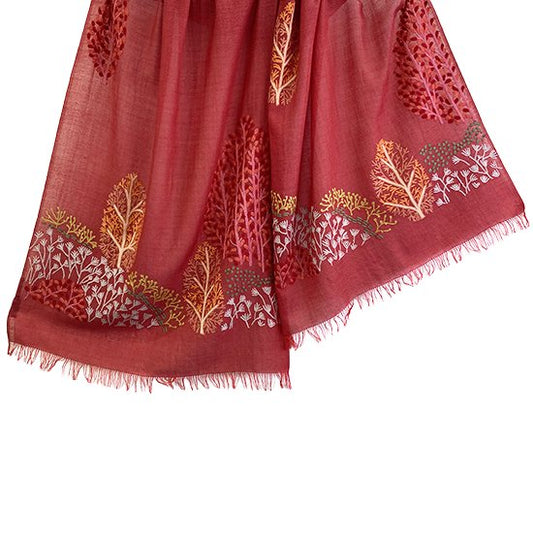 TREE Wool/Silk Allie Hand Embroidered Stole (Red)